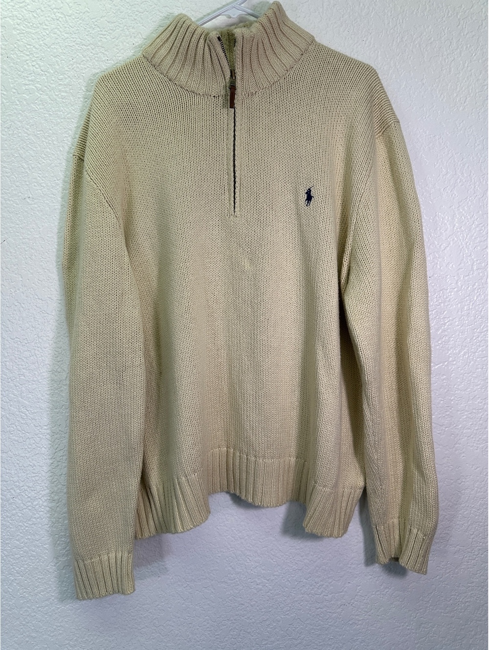 Vtg Men’s 2XL Polo Ralph Lauren Beige 1/4 Zip Mock Turtleneck Cotton Sweater